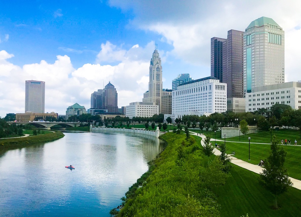 View of a city from the riverfront